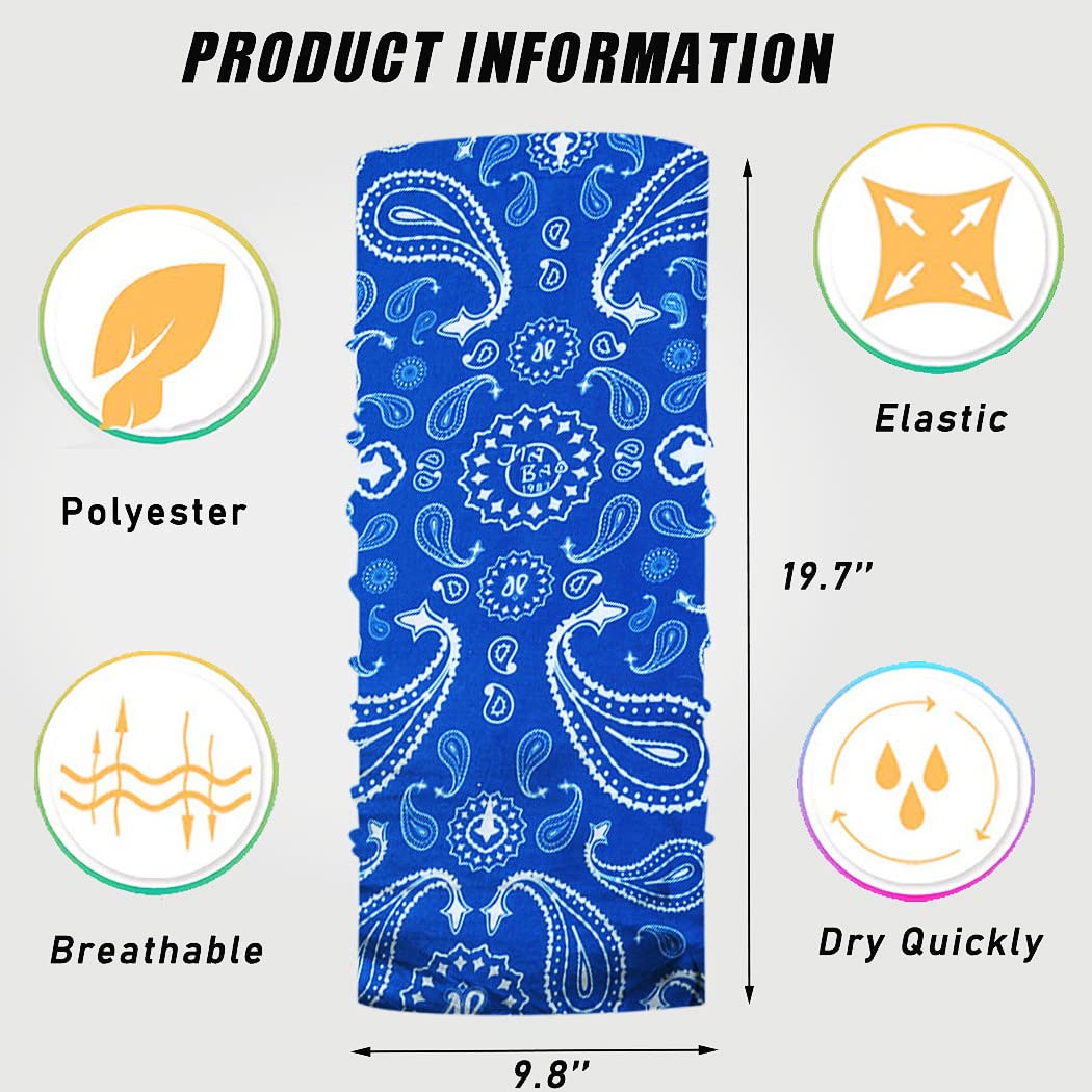 Neck Gaiter Mask Face Scarf Bandana Tube Cover Headwear Balaclava Headband Headwrap For Men And Women (6P-Blue)